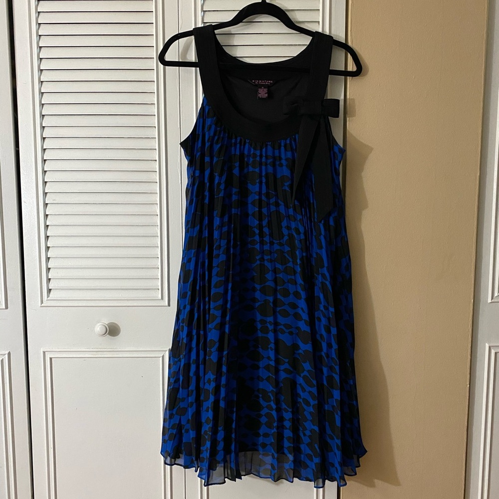 Mid-length blue and black dress